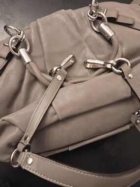 Coach Madison Sophia Taupe Leather Shoulder Bag with Silver Hardware